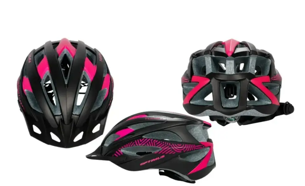 CASCO IN MOLD OPTIMUS TUCANA TALLA M COLOR MATE NEGRO / ROSA, LUZ EN AJUSTADOR
