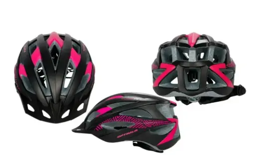 CASCO IN MOLD OPTIMUS TUCANA TALLA M COLOR MATE NEGRO / ROSA, LUZ EN AJUSTADOR